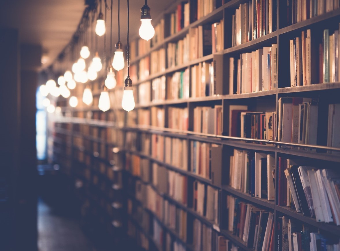 Published books on shelves